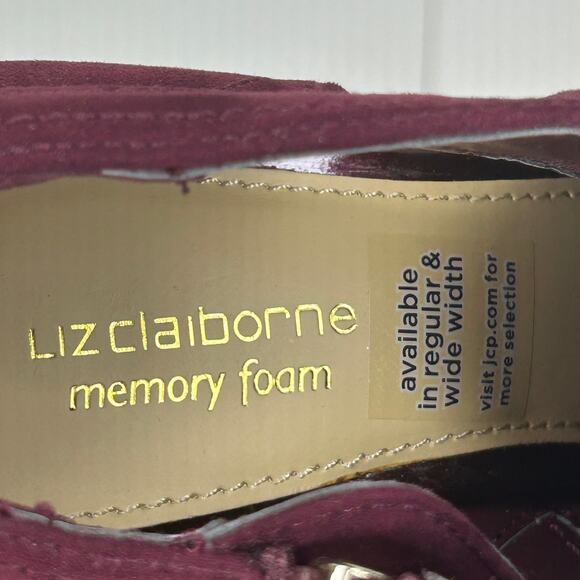 Liz Claiborne Women’s Burgundy Suede Ankle Booties – Size 5M, Block Heel Zip - Picture 9 of 11
